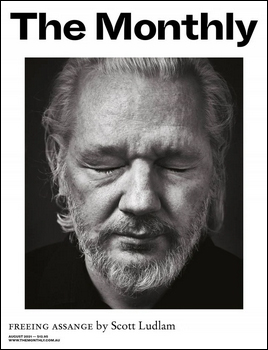monthly front cover - julian assange with his eyes closed